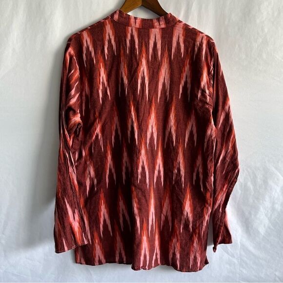 Women's Red Boho Printed Long Sleeve Button Front Top - Picture 4 of 8